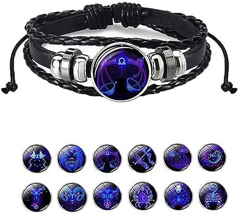 Niblido Zodiac Signs Spirit Bracelet, Handmade Woven Multilayer Adjustable 12 Constellation Zodiac PU Leather Bracelets Unisex, Glow in the Dark Zodiac Jewelry Gifts For Women Men (Libra)