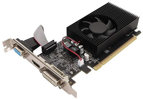 GT610 2-GB-Grafikkarte, 64-Bit-GDDR3-Grafikkarte für PC-Gaming, HDMI, VGA, DVI, PCI Express 2.0 mit Einem Einzigen Lüfter für Büro und Unternehmen