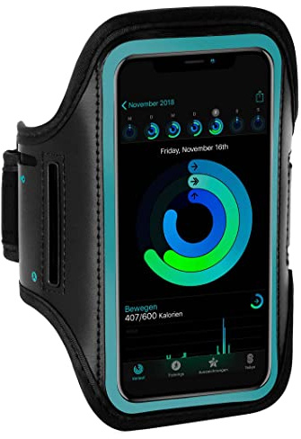 ONEFLOW Workout Case für iPhone 15 Pro Max Sportarmband zum Joggen mit Touch Fenster, Handy Armband für Sport und Outdoor, Handyhalterung für den Arm, Lauftasche Jogging, Blau