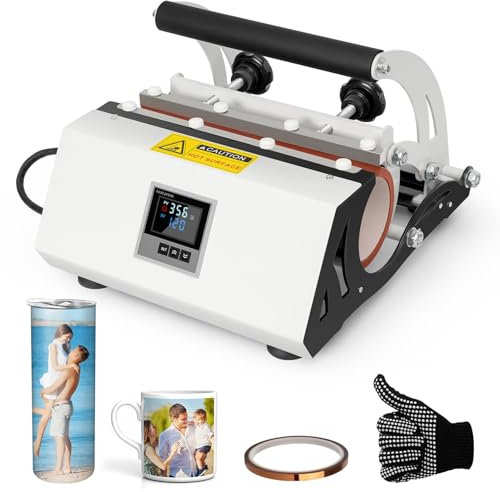 Máquina de prensa de calor para tazas de vaso, máquina de prensa de tazas para vasos en blanco de sublimación de 20 oz a 30 oz y tazas de 11 a 15 oz con cinta térmica de papel de sublimación y guantes