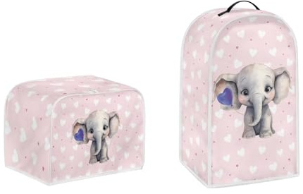 doginthehole Cute Elephant Blender & Toaster Oven Covers - 2 in 1 Dust Covers Set, Washable, Food Processor Cover, Kitchen Accessories Gift for Women