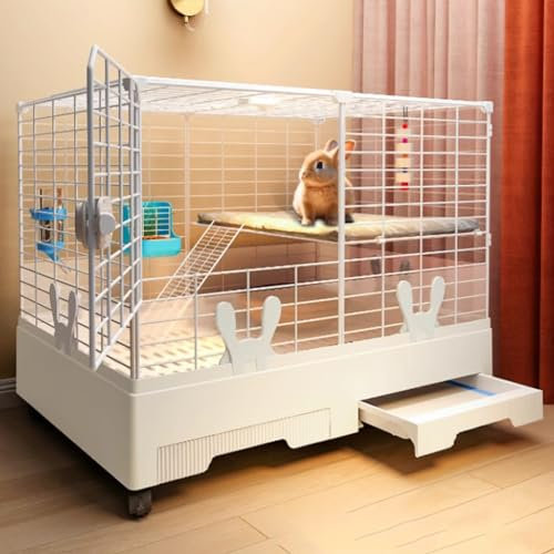 Kaninchenkäfig Doppelstöckig Hasenkäfige Kleintierkäfig mit Rollen Meerschweinchen Käfig mit Ausziehbarem Tablett und Urin-Schallwand, Stark und Robust(A)
