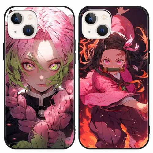 LYUBFDC 2 Stück Handyhülle für Apple iPhone 13/iPhone 14 Hülle 6.1 Zoll, Anime Kamado Nezuko Kanroji Mitsuri Muster Design Manga Case Cartoons Schutzhülle TPU Silikon Charmant