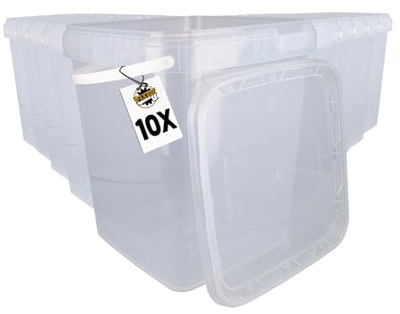 10 Eimer mit Deckel 10l Transparent Eckig | Kunststoff Eimer Lebensmittelecht, luftdicht und stabil | Leer Eimer mit Griff und Deckel für Lebensmittel Chemie Farbe Waschpulver Klebstoffe geeignet