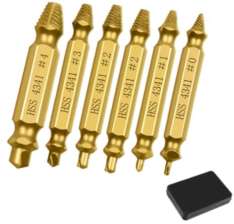 6 Pezzi Estrattori di Viti Spogliate, Estrattore Viti Danneggiate, Punte Svita Viti Spanate, Dispositivo Di Rimozione Bullone Rotto, Estrattore a Viti, Per Rimuovere Viti Danneggiate e Incrinate (Oro)