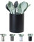 LIBODOUR Kitchen Utensil Holder Extra Large 360°Rotating For Counter Organizer Stainless Steel Storage Cooking Silverware Caddy 3 Compartment Flatware Spoon Spatula Tool Cutlery Container（Black）