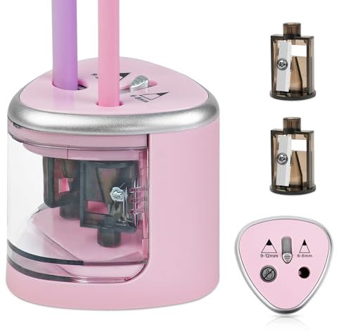 AUAUY Electric Pencil Sharpener with Double Hole, Battery Operated Automatic Sharpener with 2 Extra Knife Holders, for 6-8mm/9-12mm Standard and Colored Pencils, Makeup Pencils (Pink)