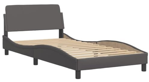 vidaXL Bettgestell Dover, Bett mit Lattenrost, Bettrahmen in Wellenform, Einzelbett Polsterbett Schlafzimmerbett, Grau 100x200cm Kunstleder
