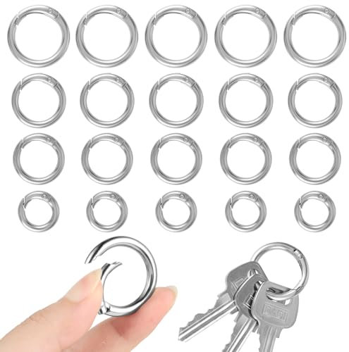 Molain 20 Stück Runde Karabiner, O-Ring Zinklegierung Karabiner, 20/24/26/30mm Runde Karabiner Federöffnung Für Schlüsselkette Rucksack Handtasche DIY Handwerk Zubehör(silber)