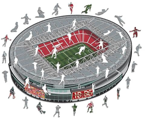 Iconic Puzzles, Arsenal FC Emirates Stadion, 100% ökologisch nachhaltiges Holzpuzzle mit offizieller Lizenz, Größe S, 150 Teile