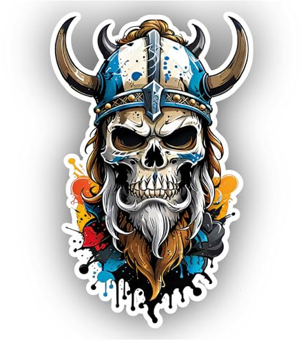 Samunshi® Bunter Wikinger Totenkopf Aufkleber Autoaufkleber für Motorrad Fahrrad Roller oder Auto Sticker Fahrrad Mtb Mountainbike Rennrad Comic Cartoon Skull Sticker 10cm Bunter Wikinger Totenkopf