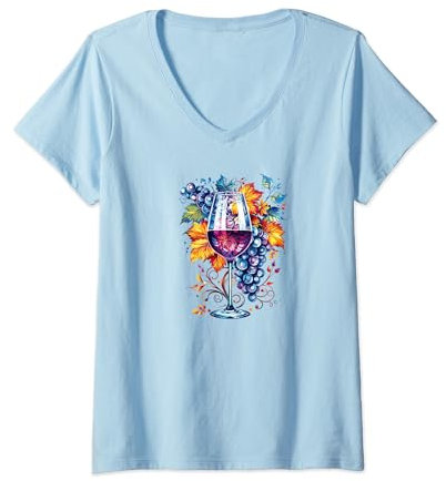 Damen Gefülltes Weinglas für Weintrinker T-Shirt mit V-Ausschnitt