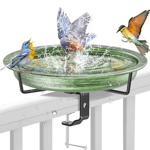 Hanging Bird Bath for Balcony Railing, Bird Feeder Water Bath for Birds, Garden, Balcony, Feeding Bowl, Hanging Feeding Plate (Vintage Green)