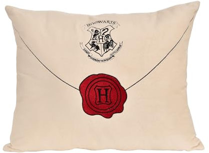 Elbenwald Harry Potter Kissen mit Hogwarts Brief Design - 42 x 12 x 34 cm - mit Harrys Adresse auf der Rückseite - Für Herren Damen Unisex - Geschenkidee - Dekokissen - Weiß Beige