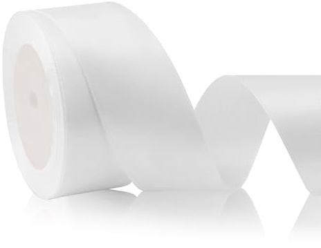 Nastro Bianco di Raso 4 cm x 23 Metri - Largo per Albero di Natale, Matrimonio, Regalo - Grande Tessuto per Decorazione di Nozze