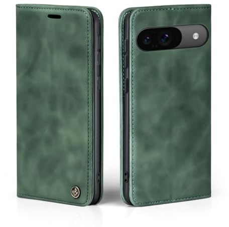 LBH Handyhülle für Google Pixel 9/9 Pro in Grün mit Karten- und Geldfach Smartphone Hülle mit Standfunktion Flip Case Schutzhülle Magnetverschluss Vintage
