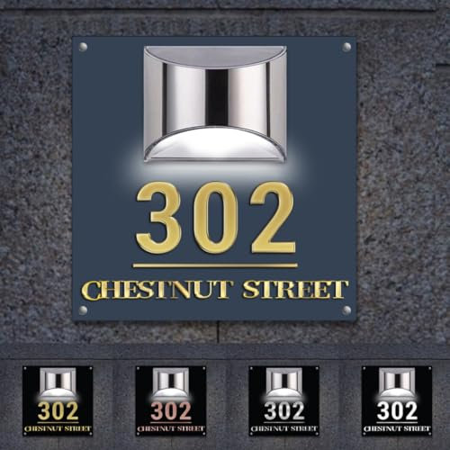 Plaques de numéros de maison personnalisées avec lumière solaire Panneaux de maison personnalisés Plaques d'adresse de porte pour mur maison avec numéro d'adresse extérieur lumineux