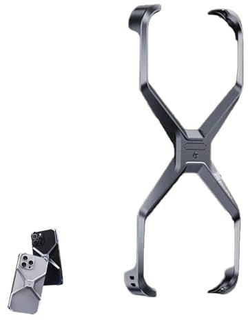 X Shape Anti-Fall Bare Phone Case, X Shaped Metal Frame for iPhone 15/14/13 Pro Max, Dissipate Heat Frameless Aluminum Alloy, Hollow Frameless Cooling Case (13Pro/14Pro,Grey)