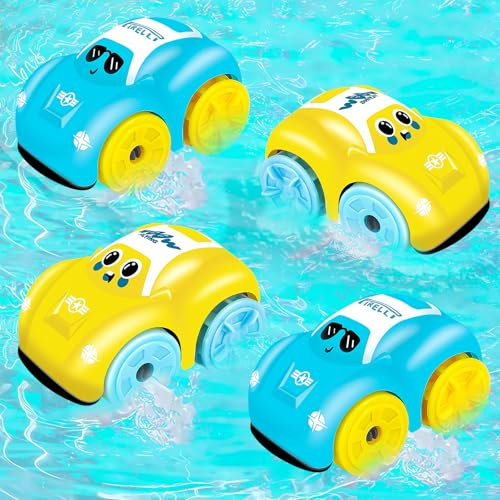 Ynanimery Bath Toys Age 3+ for Toddlers 3-6, 4 Pcs Floating Swimming Pool Cars with Clockwork Twist, Baby Bath-Time Gifts for Girls & Boys