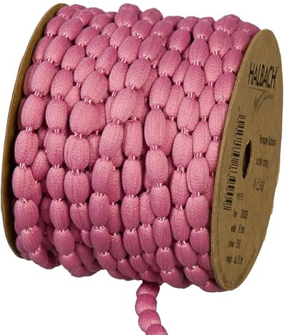 Halbach Seidenbänder Pompom Borte | Breite 8mm Länge 15m | Band mit Bommeln als Pompons-Girlande, Hochzeitsdeko, Gartenparty Deko | Farbe: berry