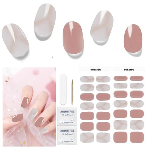 Semi Cured Gel Nails Strips 28 Stickers Nail Wraps Soft Self-Adhesive Gel Nail Stickers Salon-Quality Gel Nail Strips for Nails Manicure Nail Wraps Works with Any Nail Lamps