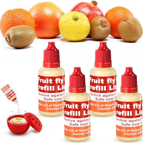 Qualirey 4 Pack Fruit Fly Trap Refill Liquid, 0.68oz/ Bottle Liquid Fly Traps for Indoors Non Toxic Safe Near Food, Effective Fruit Fly Lure Refill Liquid Trap for Indoor and Kitchen Use, Red