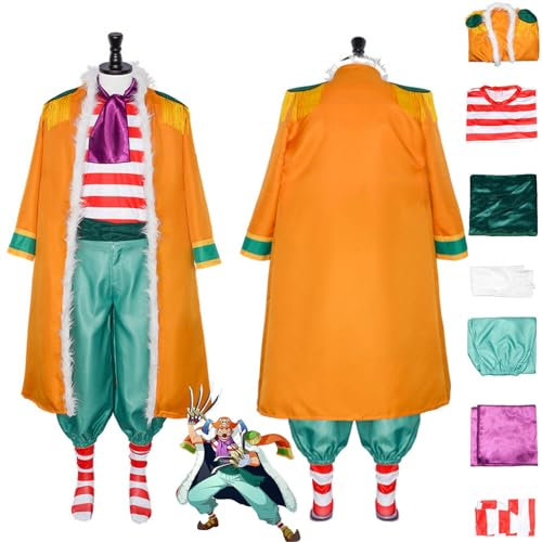 bbganlian Anime Personaggio Buggy Cosplay Costume Vestito One Piece Monkey D Luffy Portgas D Ace Uniforme Mantello Set Completo Halloween Festa Carnevale Dress Up Suit per Uomo (XXXL)