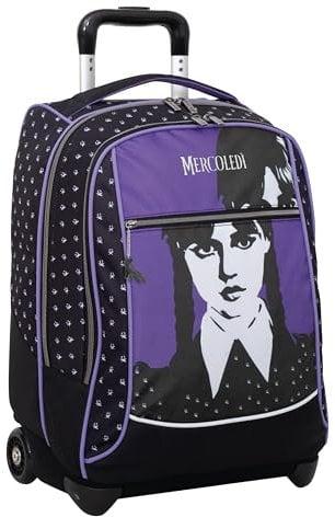 Seven Trolley Scuola Big - MERCOLEDÌ ADDAMS Viola e Nero - Zaino Doppio Scomparto, Tasca Porta Borraccia - Zaino Trolley Scuola Elementari e Medie