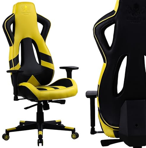 KRAKEN CHAIRS Silla de gaming de piel sintética – Amarillo – Silla de oficina – Ergonómica – Silla de ordenador Gamer – 130 kg – Silla gamer – Silla de gaming – Silla ergonómica – Silla de gaming
