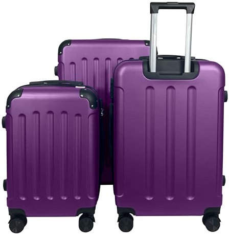 MY TRAVEL BAG Hartschalen-Koffer Reisekoffer ABS Koffer (Handgepäck-Mittel-Groß-Set) 4 Doppel-Rollen Trolley (Violet, 3er Set)