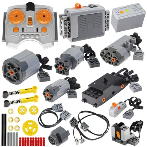 BloxBrix 45 pcs Power-Function Set Servo & Train-Motor Batterie Technic-Parts Récepteur Train Vitesse réglable Pièces de moteur, Compatible avec les principales marques