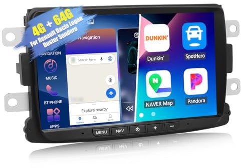 4G+64G CAMECHO Android 13 Autoradio für Renault Dacia Logan Duster Sandero Lodgy Capture Symbol Lada Xray mit Navi Carplay Android Auto, 8 Zoll Doppel Din Bildschirm Bluetooth 5.0 RDS/FM MirrorLink