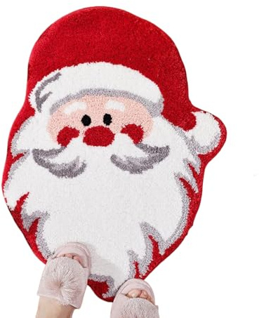Weihnachts-Badezimmerteppich, Saugfähige Plüsch-Badematte mit Weihnachtsbaum, Weihnachtsmann-Duschteppich, Weihnachtsbaum-Badteppich, Saugfähige Fußmatten, Rutschfeste Badematte, Waschbar(Rot)