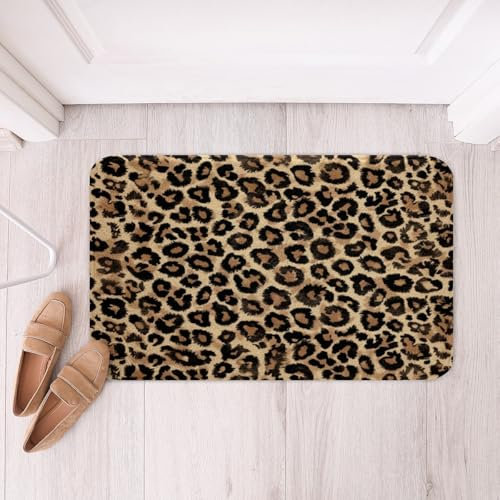 Loussiesd Leopard Badematte 40x60cm Gepard Badezimmerteppich Tier Druck Safari Badteppiche Tier Pelz für Badezimmer Wohnzimmer Braun Absorbierender Badvorleger Anti-Rutsch Schnelltrocknende