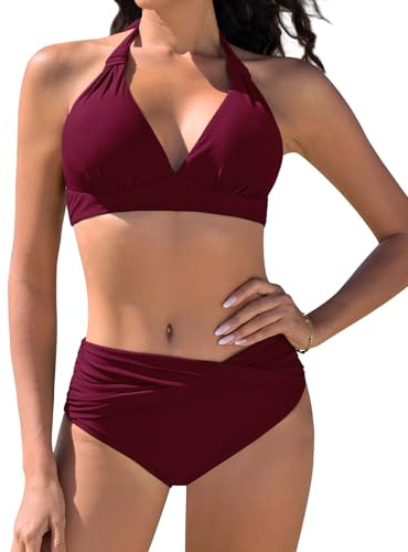 Vijamiy Traje de Baño para Mujer Bikinis Push Up Bañadores Dos Piezas Conjunto Top de Bikini con Cuello Halter