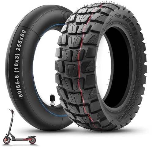 Amitor 255x80 Reifen und Schlauch für Kukirin G2 Max, Hohe Stabilität 80/65-6 E Scooter Reifen 10 Zoll 255x80 Offroad, 10x3 Schlauch E Scooter mit Silber Ventil Gerade, Abriebfest & Rutschfest, 1 Set