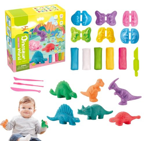 JAONLD Playdough Set, 15 Pcs Play Doh Tools Cutters Color Dough Toys Playdough Accessories Airdry Clay Kit DIY Modelling Clay Creations Tools for Boys and Girls, Dinosaurs
