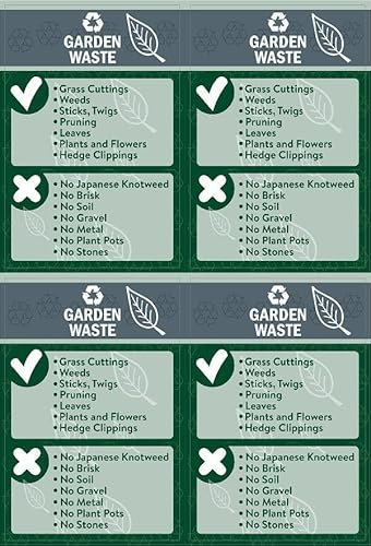 Garden waste recycling bin sign Yes/No, 100x150mm, pack of 4 stickers on A4 sheet