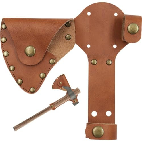 Baokuan Leather Axe Sheath, Multi-snap Hatchet Cover Axe Head Protector Belt Loop Hatchet Sheath for Outdoors Secure Carry Axe