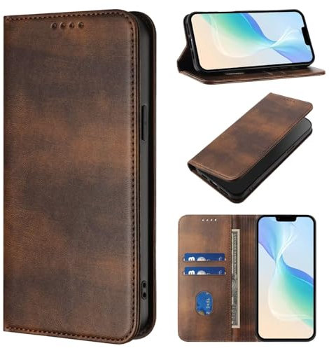 xinyunew Funda para Xiaomi Redmi 7,PU Cuero Flip Carcasa Fundas Móvil de Tapa Libro con Cierre Magnético,Tarjetero y Suporte,Capa Plegable Cartera,Flip Cover Case (Marrón)