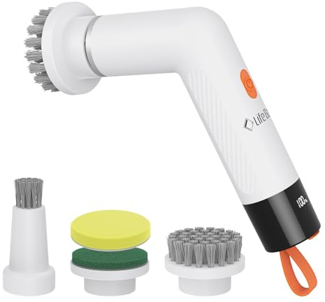 Electric Cleaning Brush 2-Speed, LifeBasis Cordless Electric Spin Scrubber with LED Display, 120-Min Long-Lasting Battery & Rechargeable Powerful Electric Scrubber for Bathroom,Kitchen,Tile,Floor
