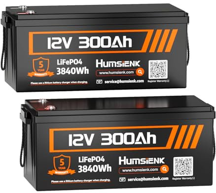 Humsienk 12V 314Ah LiFePO4 Lithium Batterie mit Bluetooth Integriertes 200A BMS, 4000-15000 Zyklen 3840Wh Nutzbare Energie, Perfekter Ersatz für AGM Gel Batterie für Wohnmobil, Solar System