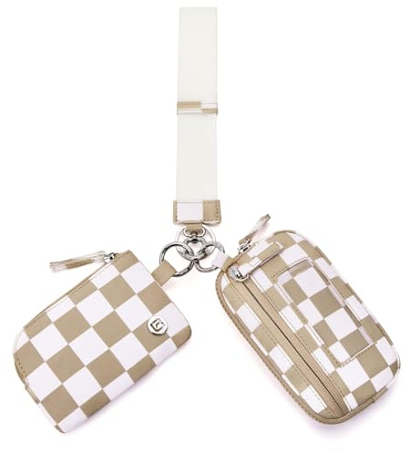 POIUGOYA Keychain Wristlet Wallet,Dual Pouch Wristlet Portable,Nylon RFID Coin Purse Small Wallet with key ring,ID Window