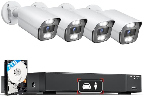 LongPlus 4K PoE Security Camera System Wired, 4pcs 8MP Home Security Camera System with 2TB HDD, H.265+, 24/7 Recording, Spotlight Color Night Vision & Clear Stream, LP8MC84B2