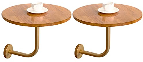 An der Wand montierte kleine Couchtische, an der Wand montierter Terrassen-Bistrotisch, 50 cm, runder Retro-Beistelltisch aus Massivholz für den Außenbereich mit L-förmigen Beinen