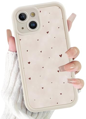 Xylota Handyhülle für iPhone 15 6,1 Hülle, Aesthetic Liebesherz Bunt Muster Mädchen Frauen Case, Weich Silikon Dünn TPU Bumper Stoßfeste Kratzfest Schutzhülle Cover für iPhone 15, Beige