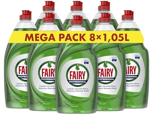 Fairy Professional Original Detersivo Liquido, x8, 1050ML Lava fino a 50.000 Piatti, 100% Efficace sulle Macchie di Grasso Trovate nelle Cucine Professionali, Conforme HACCP