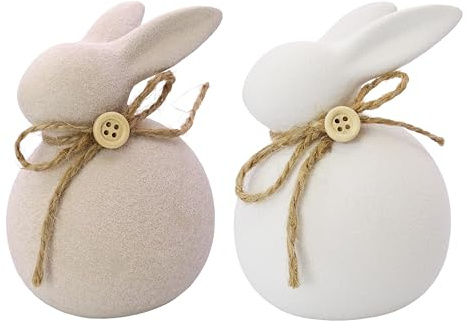 Logbuch-Verlag Keramikhasen 2er Set Weiß Creme Sortiert 14,5 cm - Osterdeko zum Hinstellen für Tisch Fensterbank Regal - Frühlingsdeko
