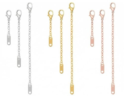 ZIOYANE 9Pcs Necklace Extender Set, Removable Alloy Chain Extensions in Gold Silver & Rose Gold Multi-Length Connectors for Bracelets & Anklets