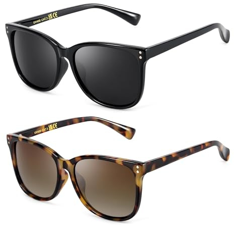 Myiaur 2 Pack Polarised Sunglasses for Women Oversized UV400 Protection | Anti Glare Lens, Lightweight Big Square Stylish, Sun Glasses for Driving